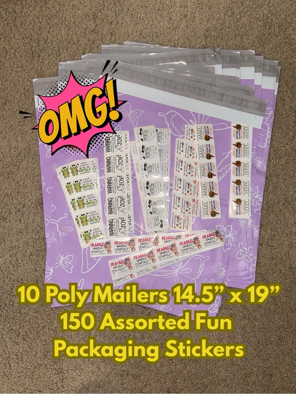 Spring Shipping Bundle 10 Poly Mailers 150 Stickers